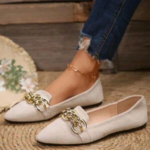 Elegant Cream Loafers with Gold Chain